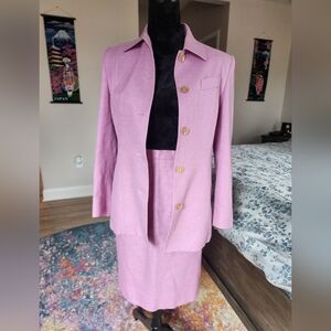 Authentic CELINE Women's Pink Blazer and Skirt Set